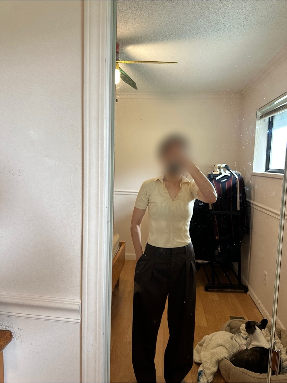 Sandro Cream Ribbed Knit Polo Top - Picture 3 of 3